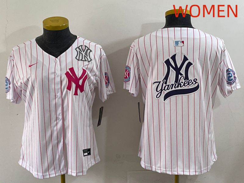 Women 2025 New York Yankees Blank White Stripe Joint Name Nike MLB Jersey style 17